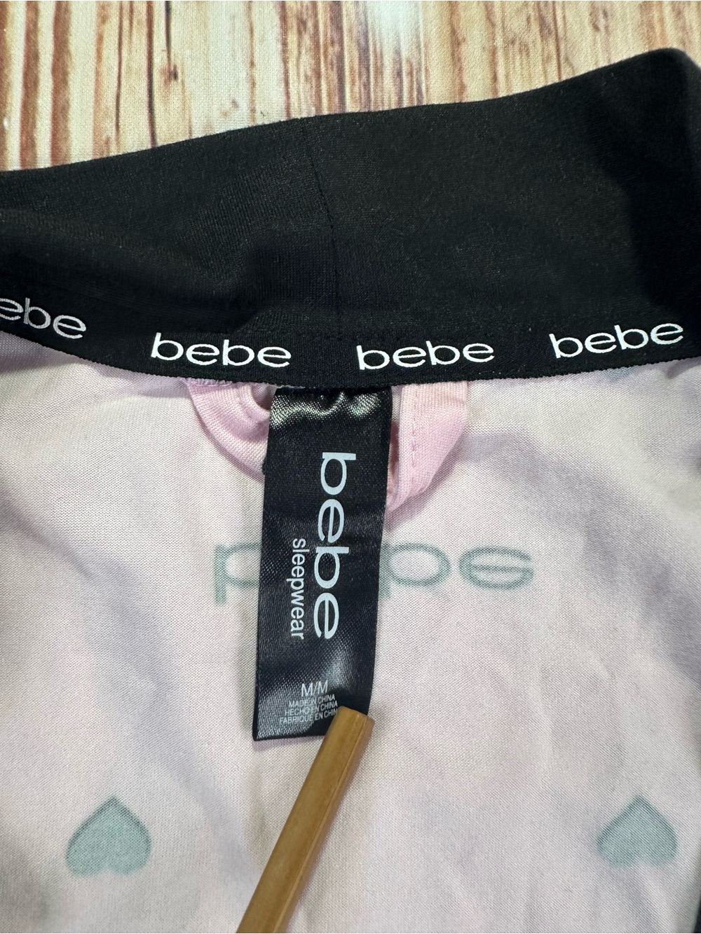 bebe Pink Short Tank & Heart-Print Robe Sleep Set with Black Trim Size Medium - Picture 4 of 16